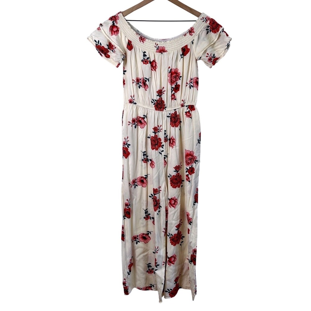 Love Fire Womens Floral Off-the-Shoulder Jumpsuit Size L Cream Feminine Romantic